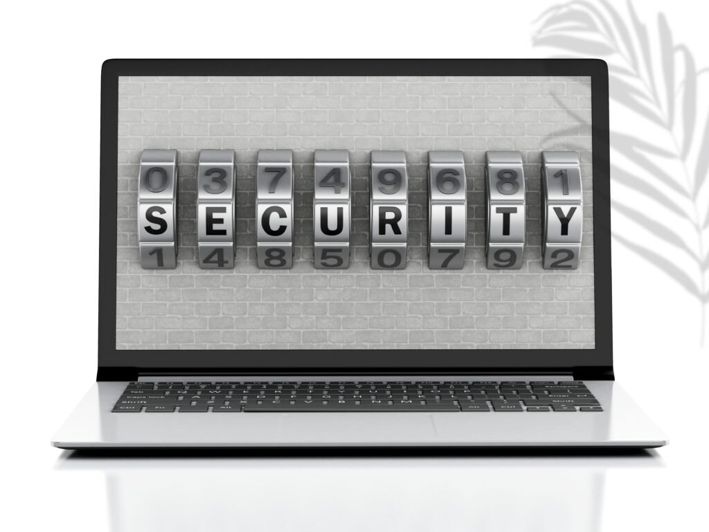 3d Laptop with brick wall and combination Lock.